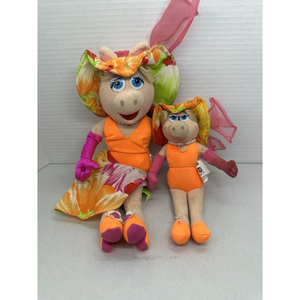 Nanco Plush Miss Piggy Orange Swimsuit Flower Hat Muppets Set Of 2